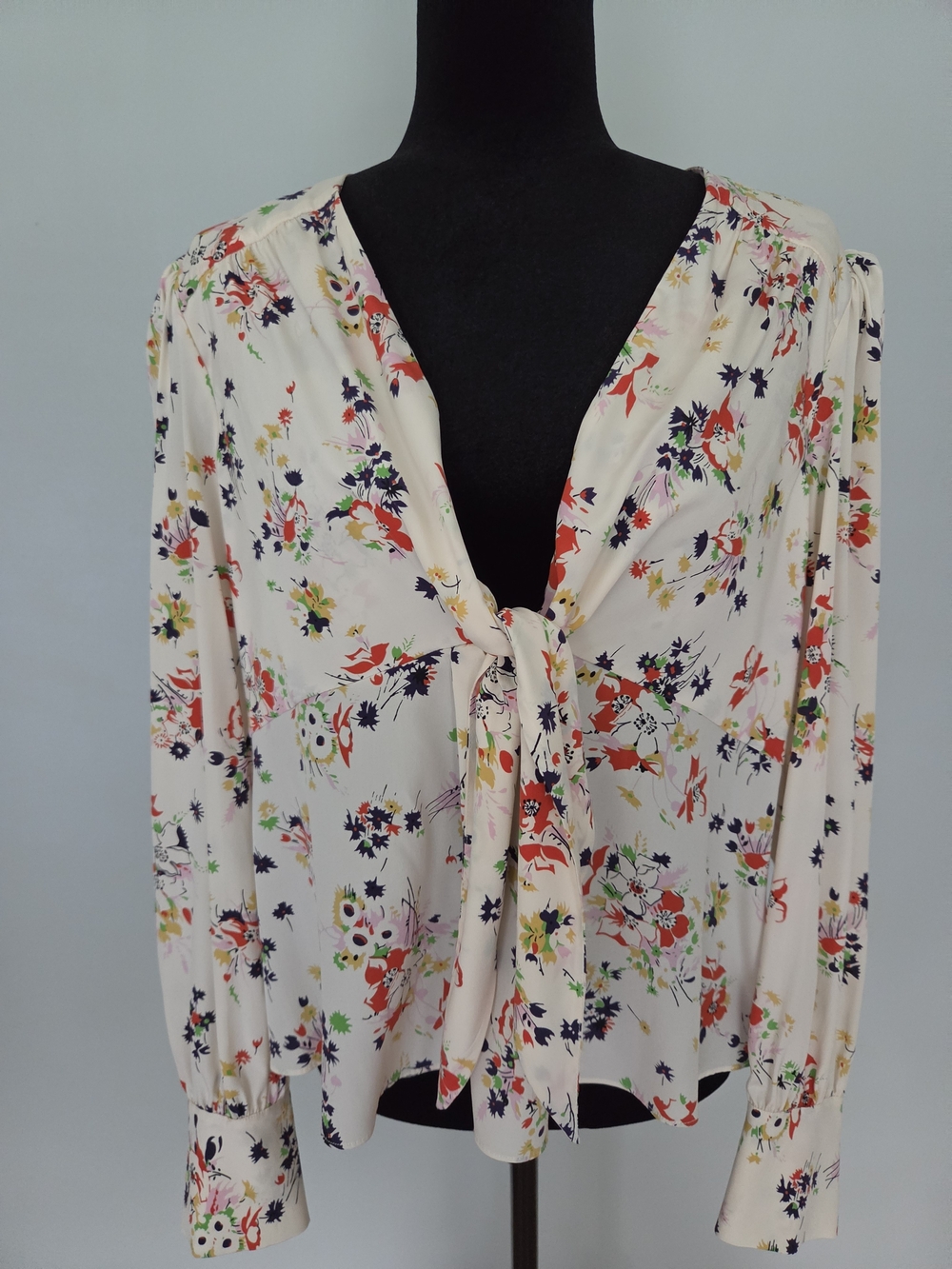 Veronica Beard Cream Floral Tie-Front Blouse